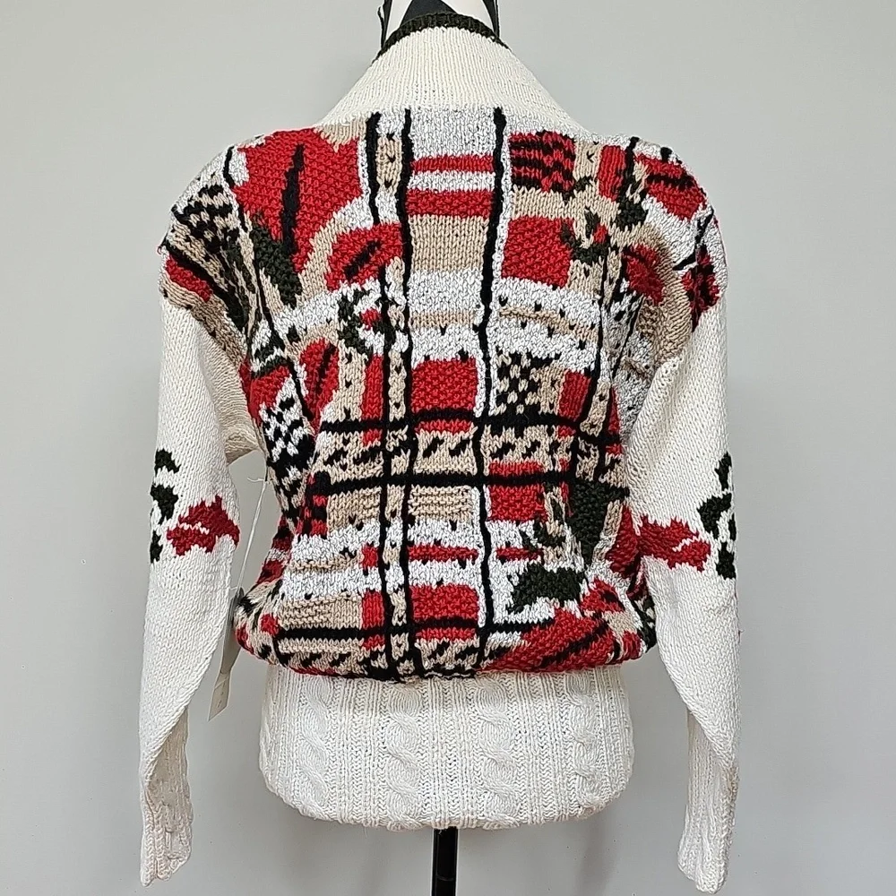 80s 90s Style Jennifer Reed Handknit Sweater Abstract Design & Cable Knit Waist - Picture 6 of 12